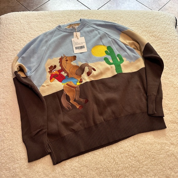 Men's Cowboy Graphic Sweater - Brown and Blue
